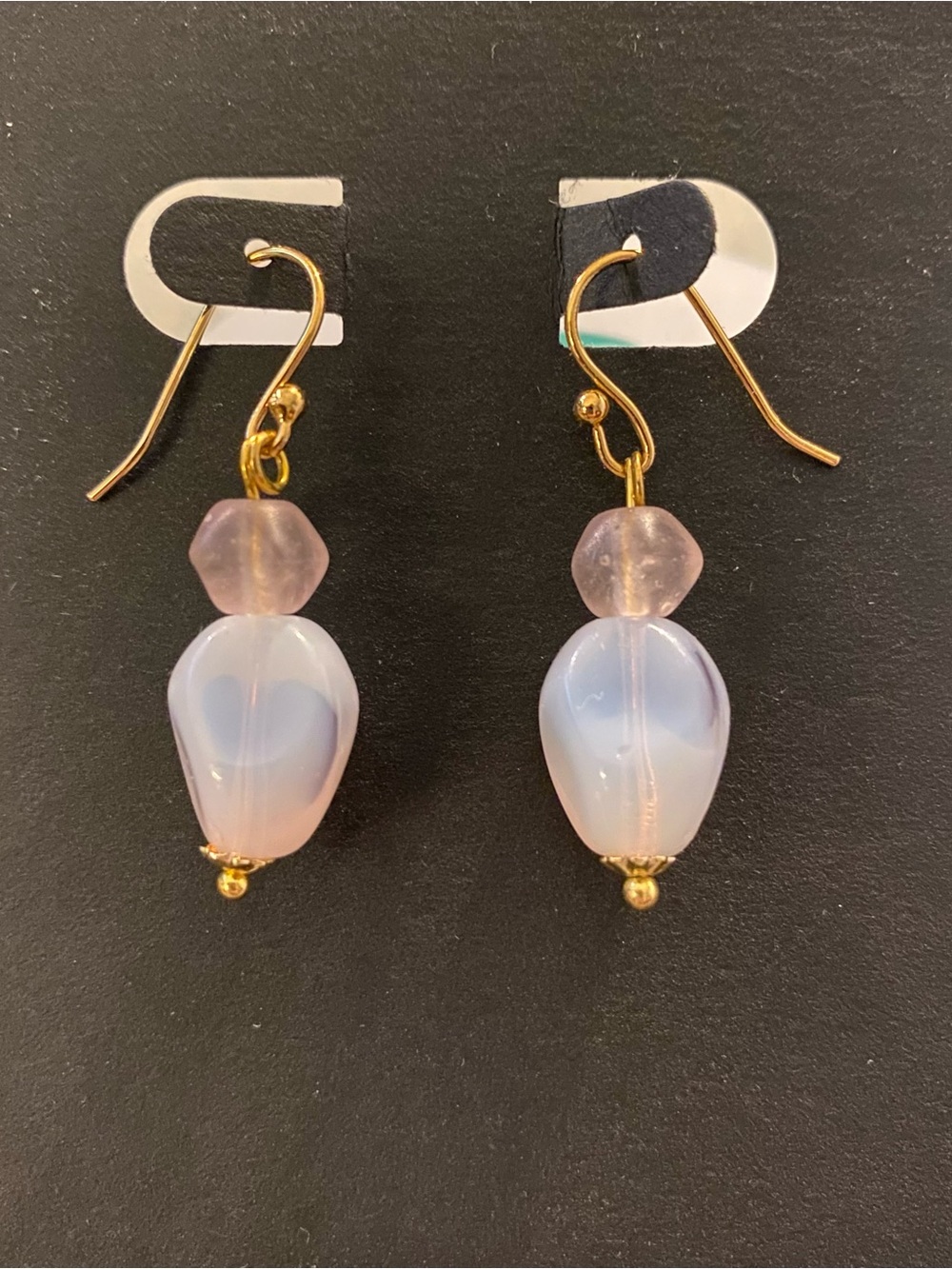 Gold Drop Earrings with Pink Opalescent Beads